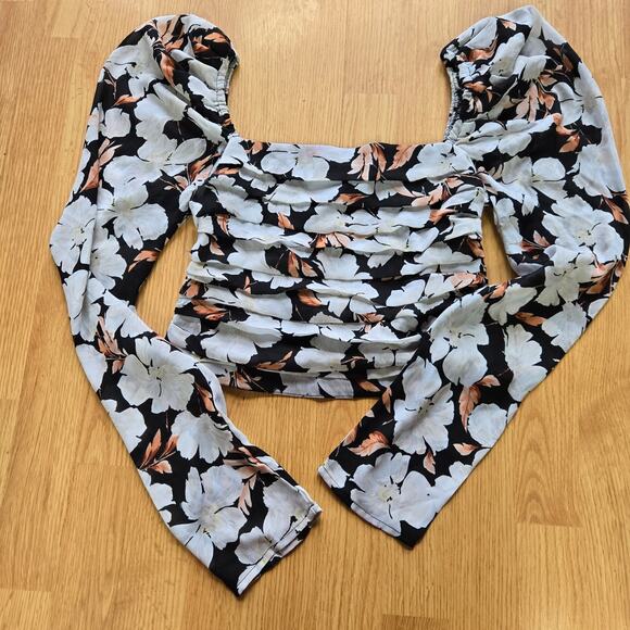 Abercrombie & Fitch Womens Cottage Boho Romantic Floral Ruched Puff Sleeve Top - Picture 3 of 12